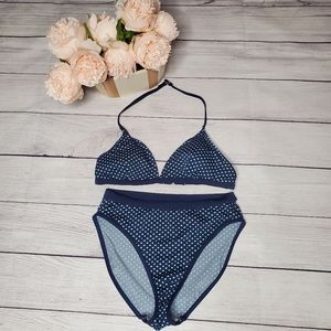 Islander Navy and Turquoise Polka Dot Bikini Set Size 8